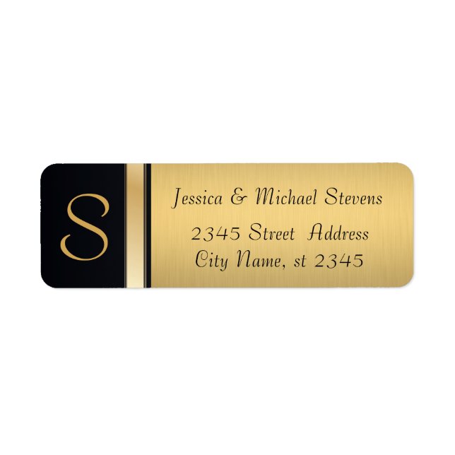 Elegant modern gold / black monogram wedding label (Front)