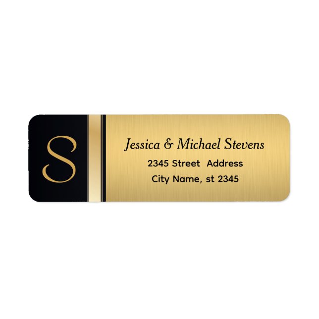 Elegant modern gold / black monogram wedding label (Front)