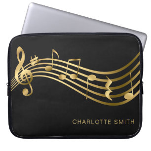 Elegant Modern Gold&Black Music Notes Laptop Sleeve