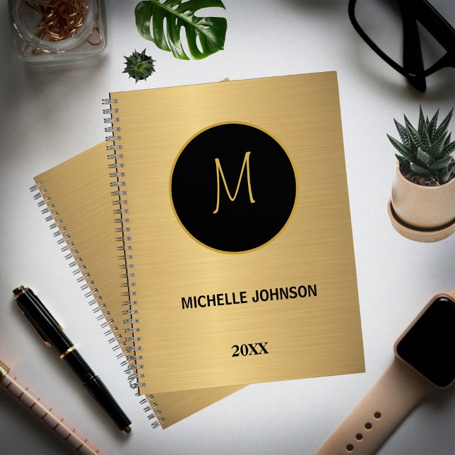 Elegant Modern Gold Black Professional Monogram Notebook (Elegant Modern Gold Black Professional Monogram Notebook is great to write your notesk every day. )
