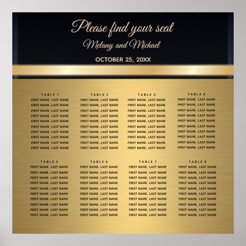 Elegant modern goldblack wedding Seating Chart