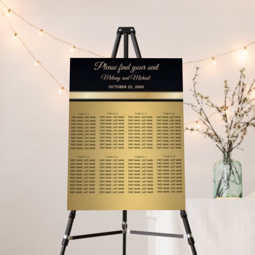 Elegant modern goldblack wedding Seating Chart Foam Board