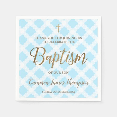 Elegant Modern Gold Blue Baby Boy Baptism Napkins