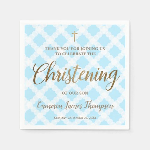 Elegant Modern Gold Blue Boy Christening Napkins