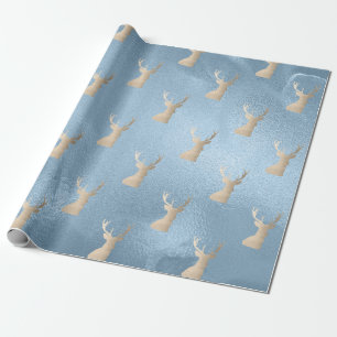 Elegant modern gold blue Christmas deer pattern Wrapping Paper