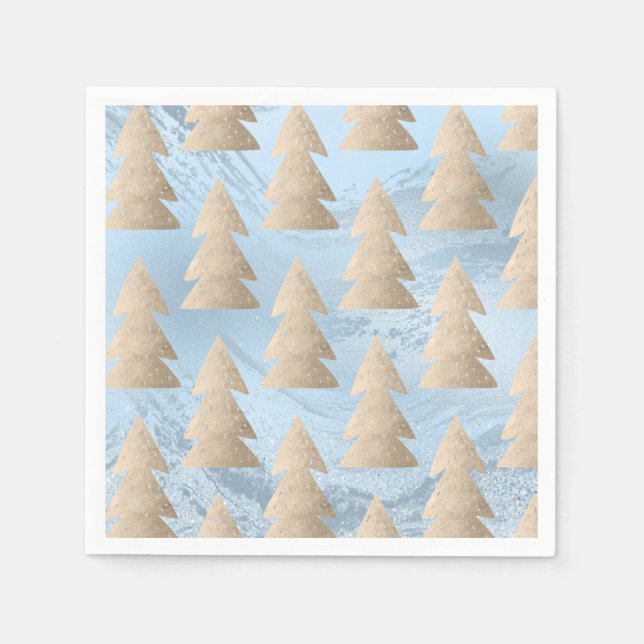 Elegant modern gold & blue Christmas tree pattern Napkins (Front)