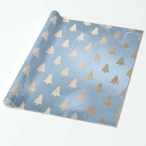 Elegant modern gold  blue Christmas tree pattern Wrapping Paper