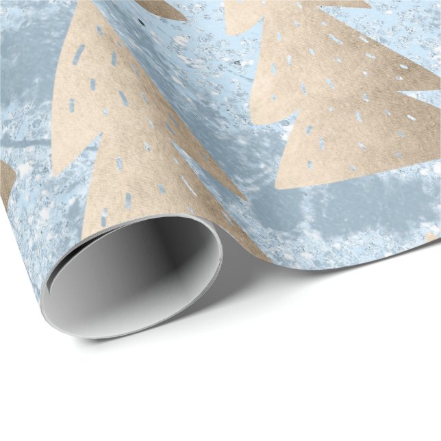 Elegant modern gold & blue Christmas tree pattern Wrapping Paper (Roll Corner)
