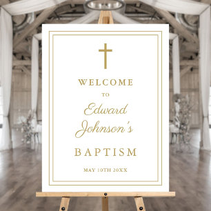 Elegant Modern Gold Border Baptism Welcome Sign