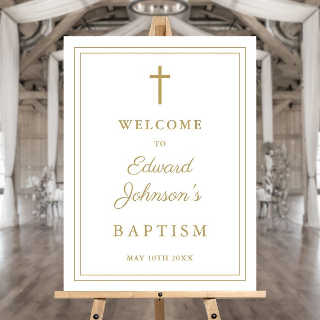 Elegant Modern Gold Border Baptism Welcome Sign (Elegant Modern Gold Border Baptism Welcome Sign)