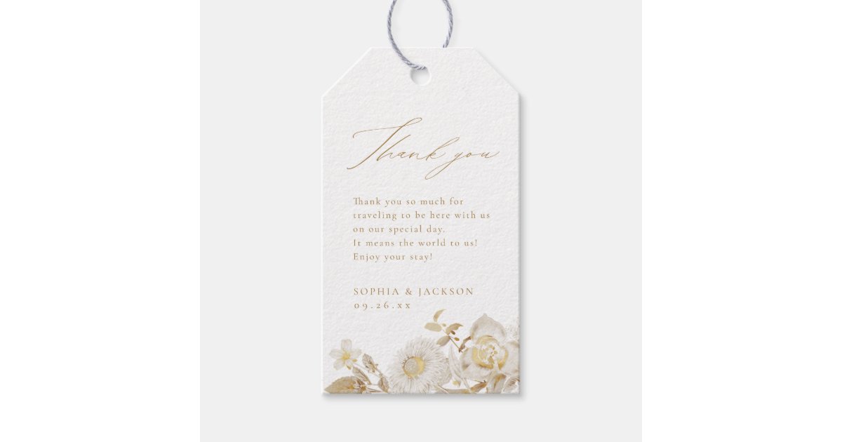 Elegant Modern Gold Botanical Floral Wedding Favor Gift Tags | Zazzle