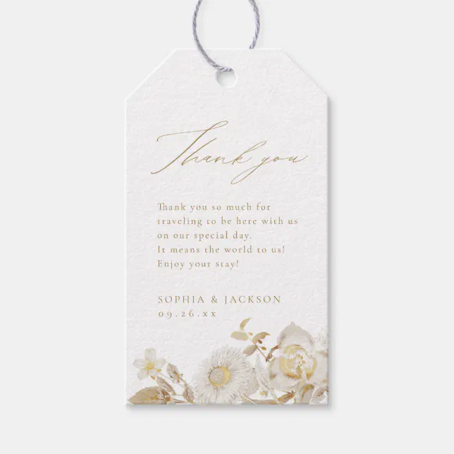 Elegant Modern Gold Botanical Floral Wedding Favor Gift Tags | Zazzle
