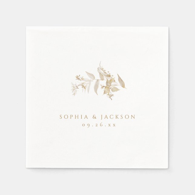 Elegant Modern Gold Botanical Floral Wedding Napkins (Front)