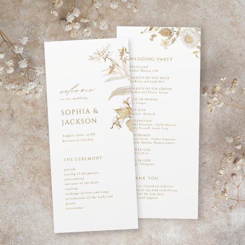 Elegant Modern Gold Botanical Floral Wedding Program