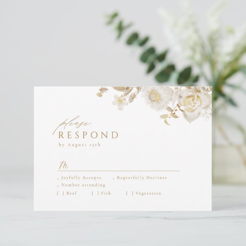 Elegant Modern Gold Botanical Floral Wedding RSVP Card