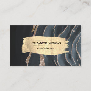 Elegant Modern Gold Brush Stroke Black Marble Business Card