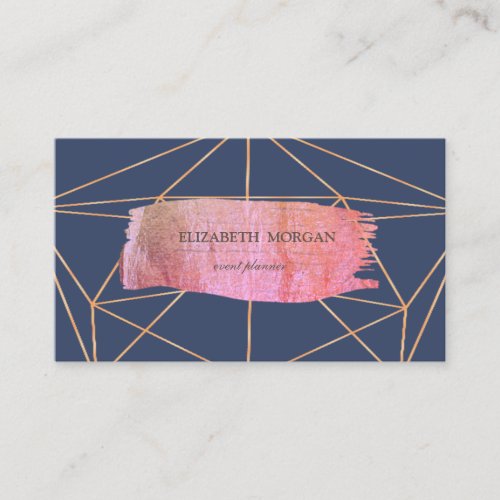 Elegant Modern Gold Brush Stroke GeometricBlue Business Card