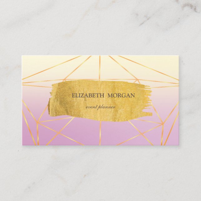 Elegant Modern Gold Brush Stroke Geometric,Ombre Business Card (Front)