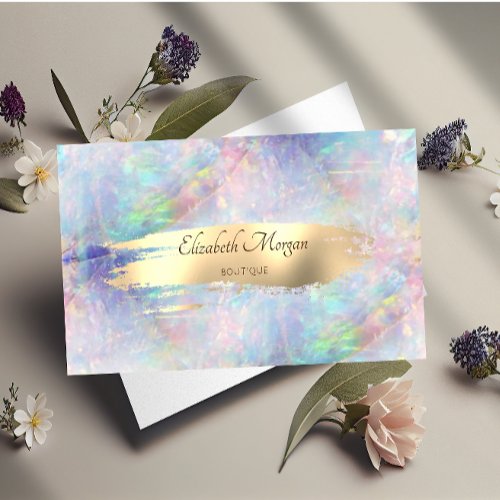Elegant ModernGold Brush Stroke Opal Business Card