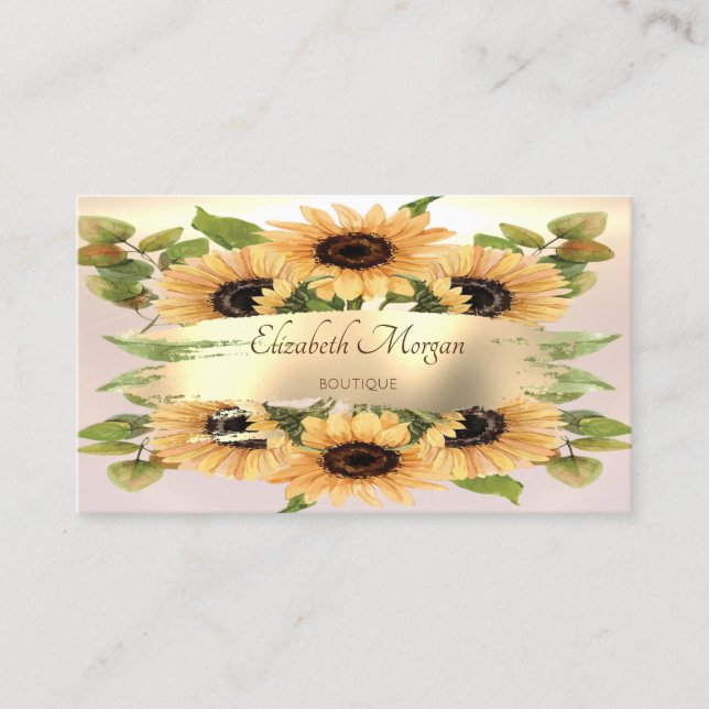 Elegant Modern,Gold Brush Stroke,Sunflowers Business Card (Front)