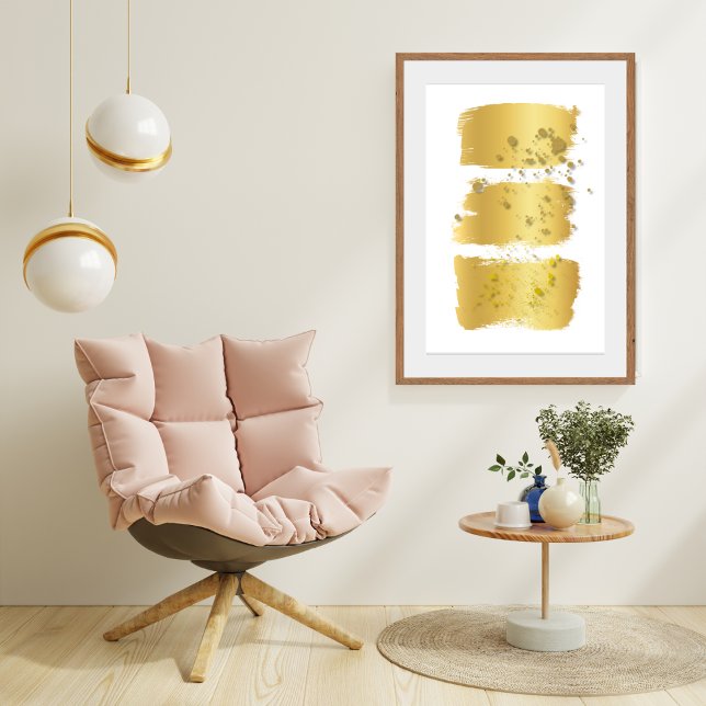 Elegant Modern Gold Brust Stroke Paint Abstract Poster (Modern Minimalist Gold And White Paint Brush Stroke Abstract Wall Art Poster Print)