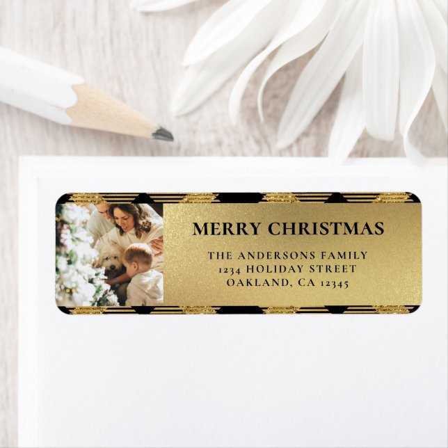 Elegant Modern Gold Buffalo Plaid Christmas Label (Insitu)
