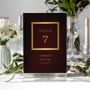 Elegant modern gold burgundy wedding table number