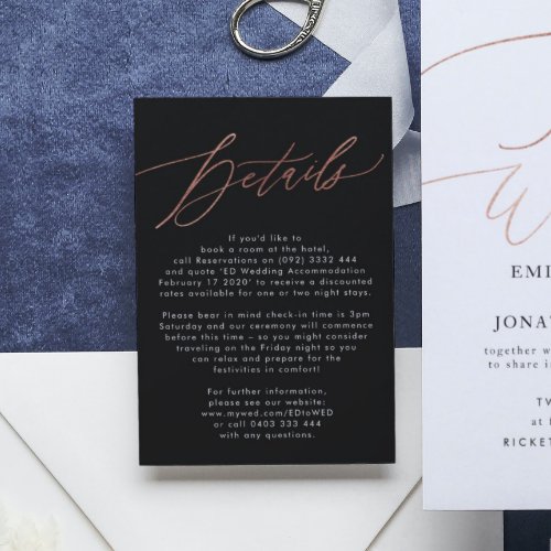 Elegant Modern Gold Calligraphy Wedding Details RSVP Card