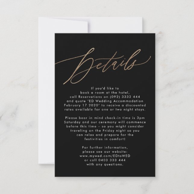 Elegant Modern Gold Calligraphy Wedding Enclosure RSVP Card (Front)