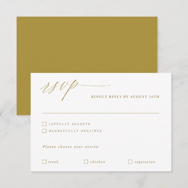 Elegant Modern Gold Calligraphy Wedding RSVP Card (Front/Back)