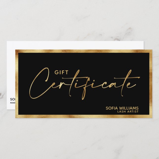 Elegant modern gold Certificate Gift Card (Front/Back)