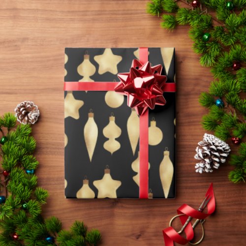 Elegant Modern Gold Christmas Ornament Pattern Wrapping Paper
