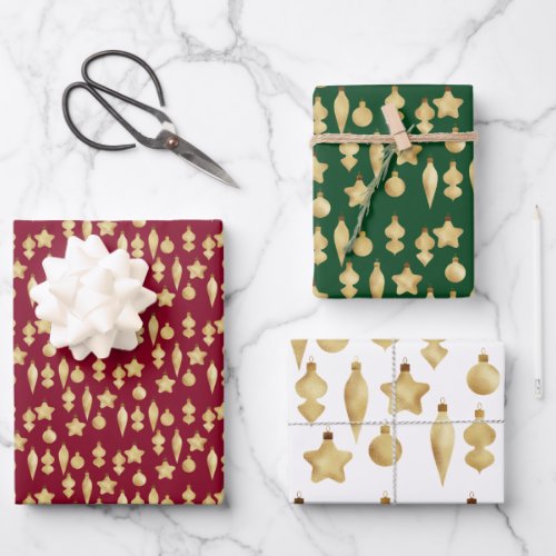 Elegant Modern Gold Christmas Ornament Pattern Wrapping Paper Sheets