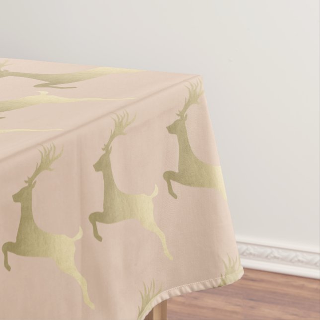 Elegant Modern Gold Christmas Reindeer Pattern Tablecloth (In Situ)