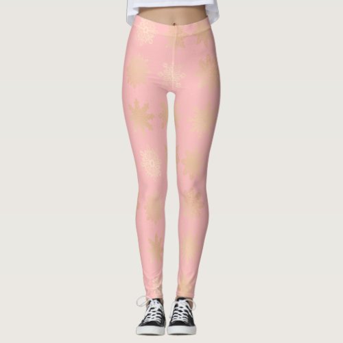 Elegant  Modern Gold Christmas Snowflake Pattern Leggings