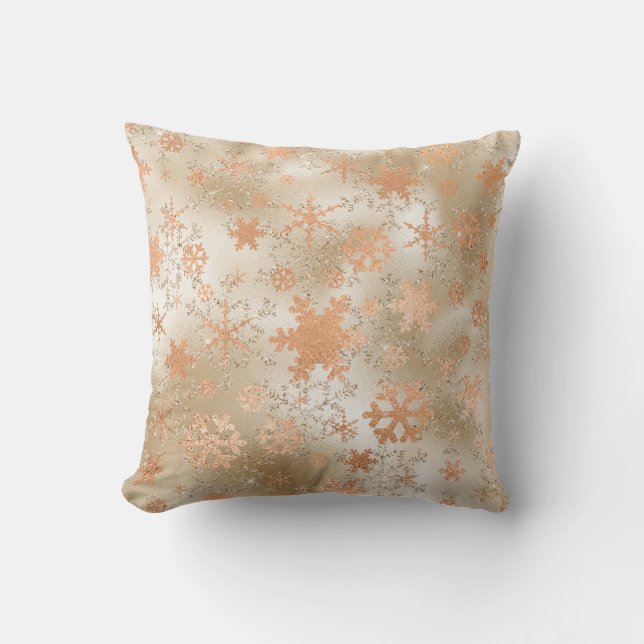 Elegant Modern Gold Christmas Snowflake Pattern Throw Pillow (Front)