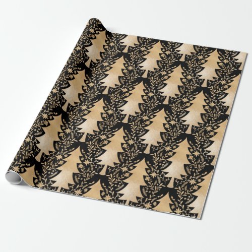 Elegant Modern Gold Christmas Tree Floral Pattern Wrapping Paper