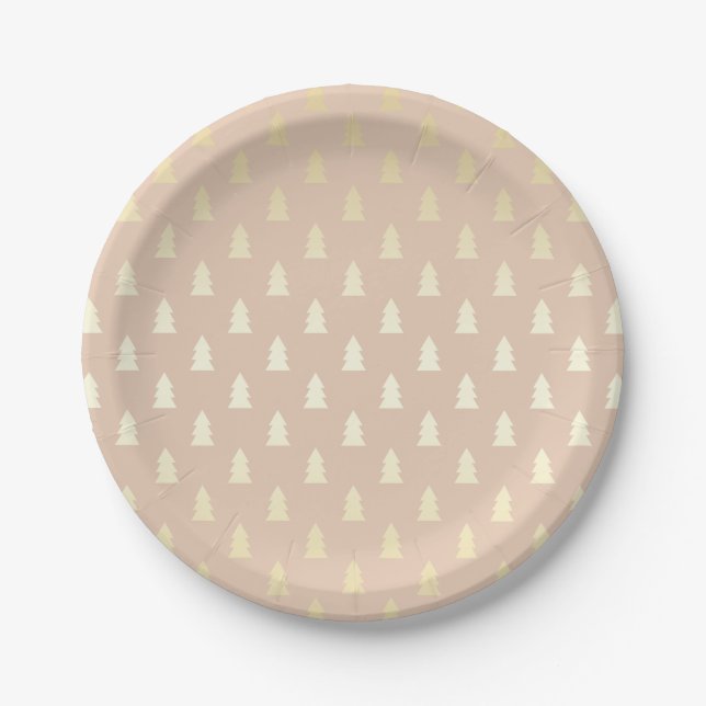 Elegant & Modern Gold Christmas Tree Pattern Paper Plates (Front)