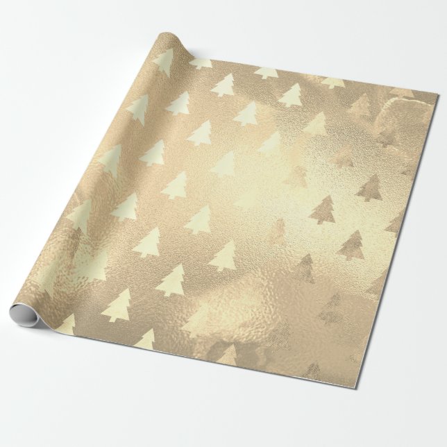 Elegant modern gold Christmas tree pattern Wrapping Paper (Unrolled)