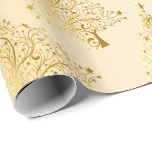 Elegant Modern Gold Christmas Tree Pattern Wrapping Paper