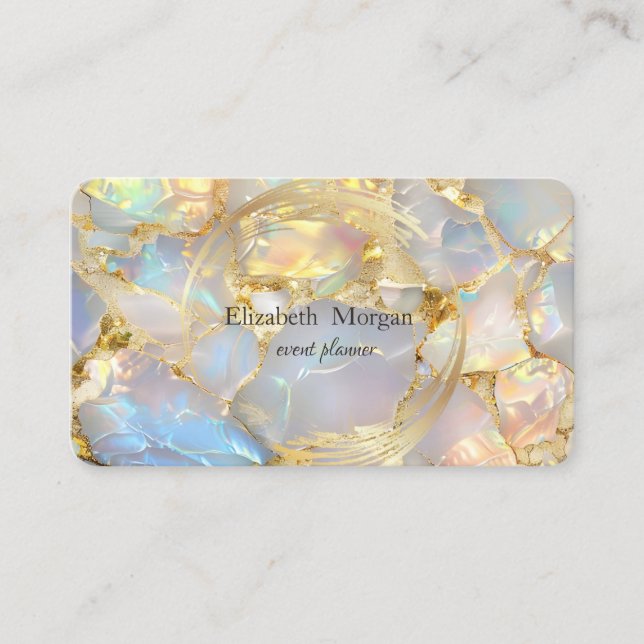 Elegant Modern Gold Circle Opal Stone Business Card (Front)
