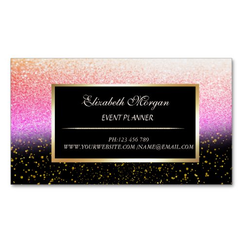 Elegant Modern Gold ConfettiBlackBokeh Frame Business Card Magnet