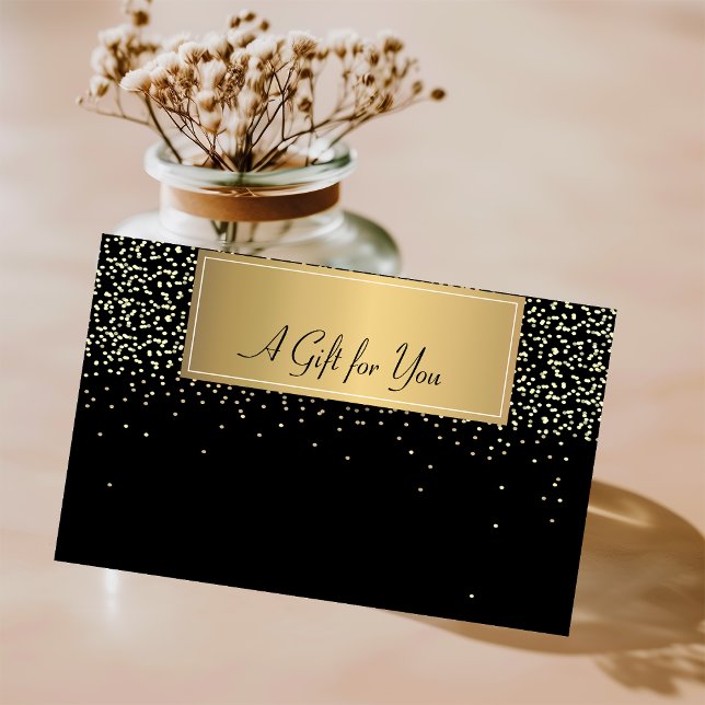 Elegant Modern, Gold Confetti Black Discount Card (Creator Uploaded)