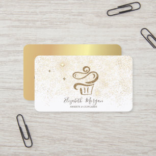 Elegant Modern Gold Confetti Cupcake Business Card