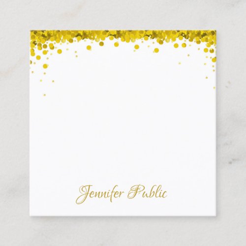 Elegant Modern Gold Confetti Hand Script Text Square Business Card