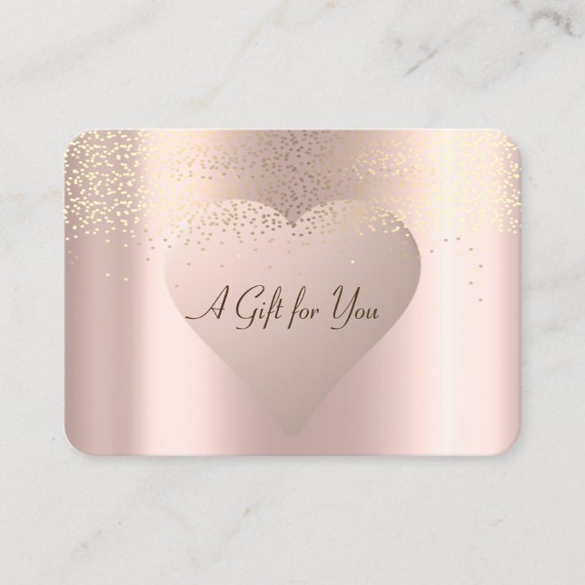 Elegant Modern Gold Confetti,Rose Gold Heart Discount Card (Front)