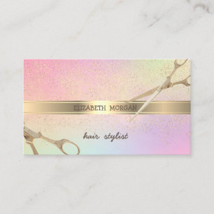 Elegant Modern Gold Confetti,Scissors Holographic Business Card