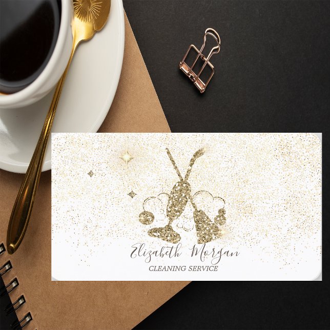 Elegant Modern Gold Confetti Vacuum cleaner,Broom Business Card (Creator Uploaded)
