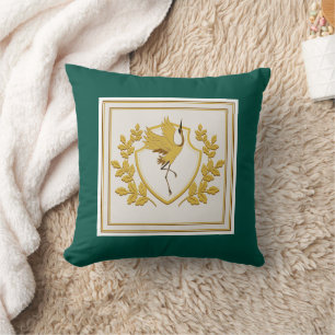 Elegant Modern Gold Crane Crest Emerald Green Throw Pillow