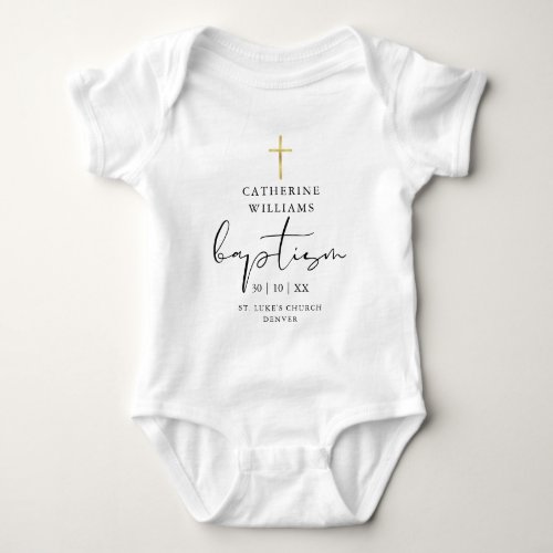 Elegant Modern Gold Cross Baptism Baby Bodysuit